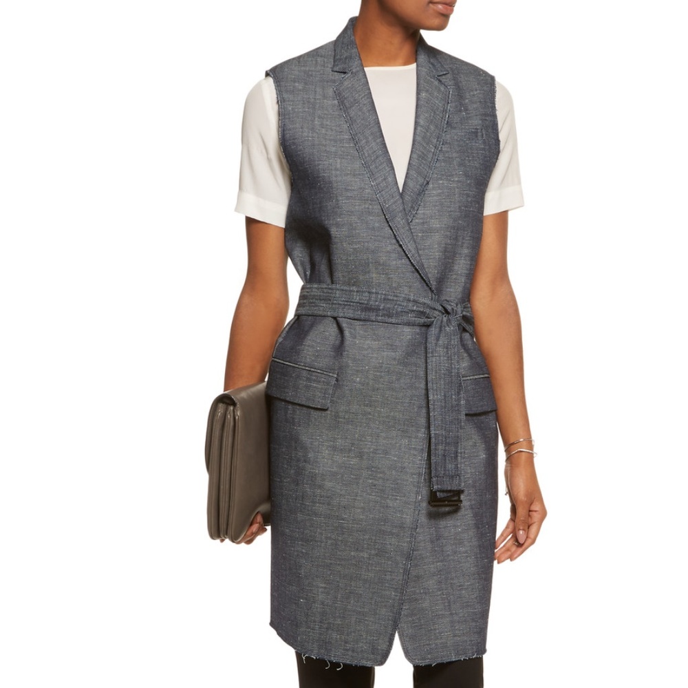 New Rag & Bone Harold Raw Edge Long Denim Vest XS